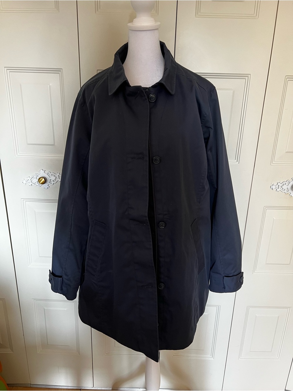 Classic Navy Trench Coat with Button Front